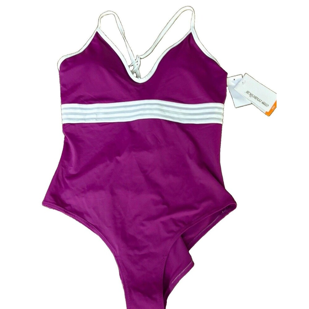 Marika One Piece Swimsuit Purple/White Spaghetti Strap Stretch Womens XL